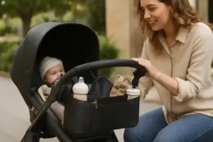 Portaoggetti per passeggino: il dettaglio che semplifica davvero le uscite con il bebè